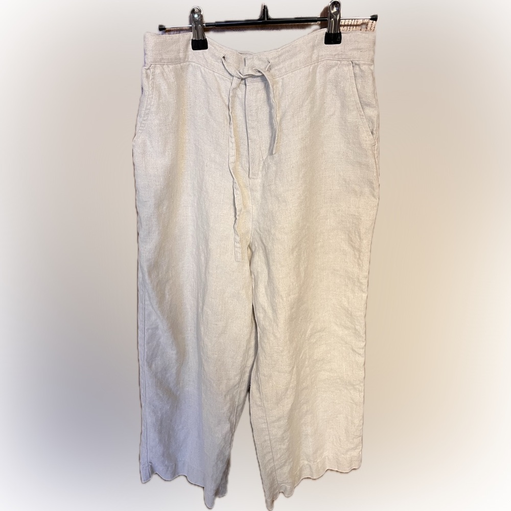 Relativity Beige 100% Linen Cropped Pants With Tie Waist Size Small